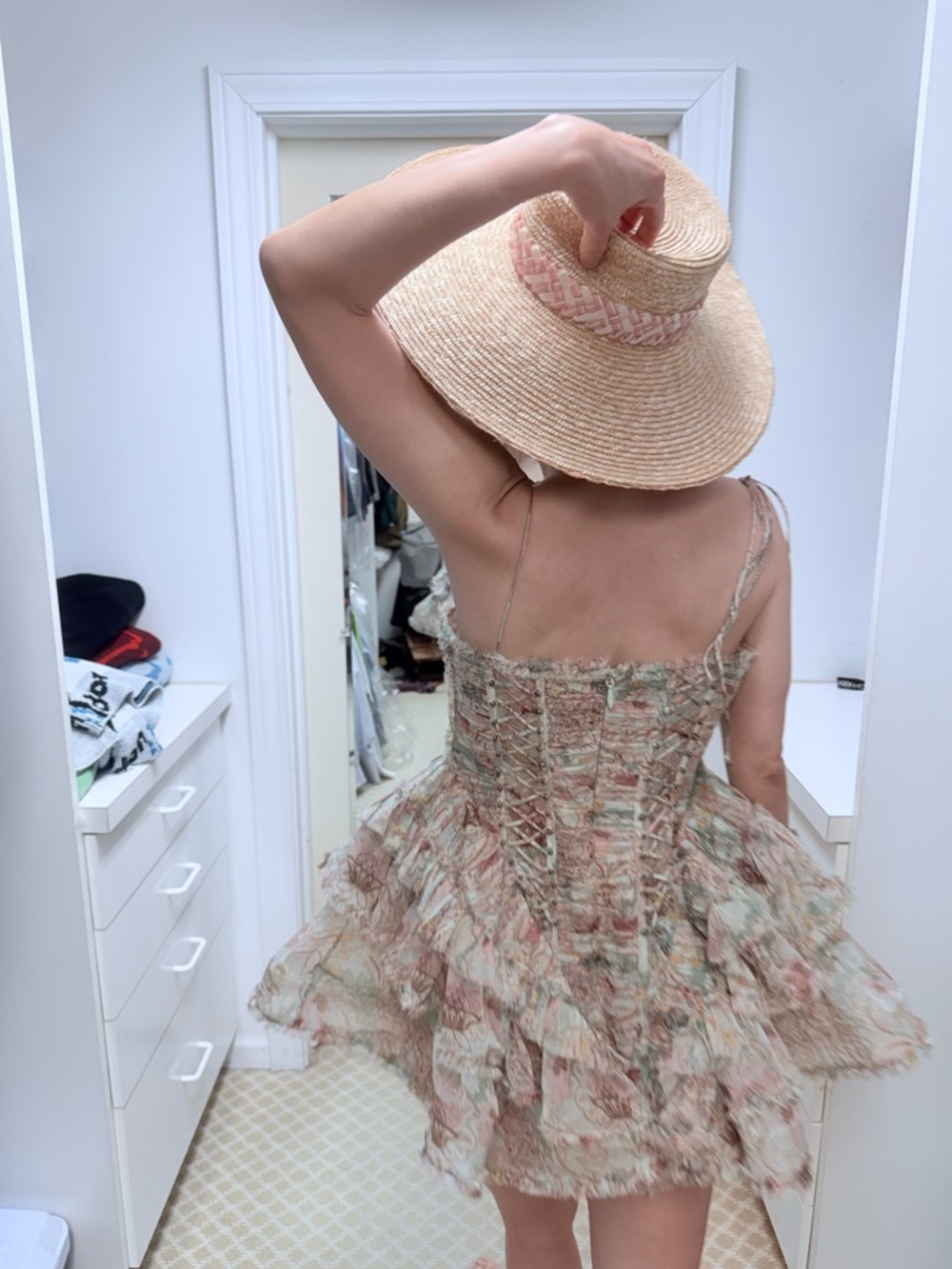NWOT Zimmermann Floral Ruffle Corset Mini Dress in Pastel Pink, Size AU 2 = M - Picture 7 of 9